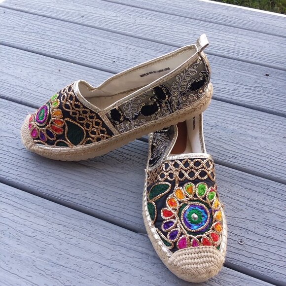 Embroidered  Multi-colored  Espadrille Flats - Picture 3 of 7